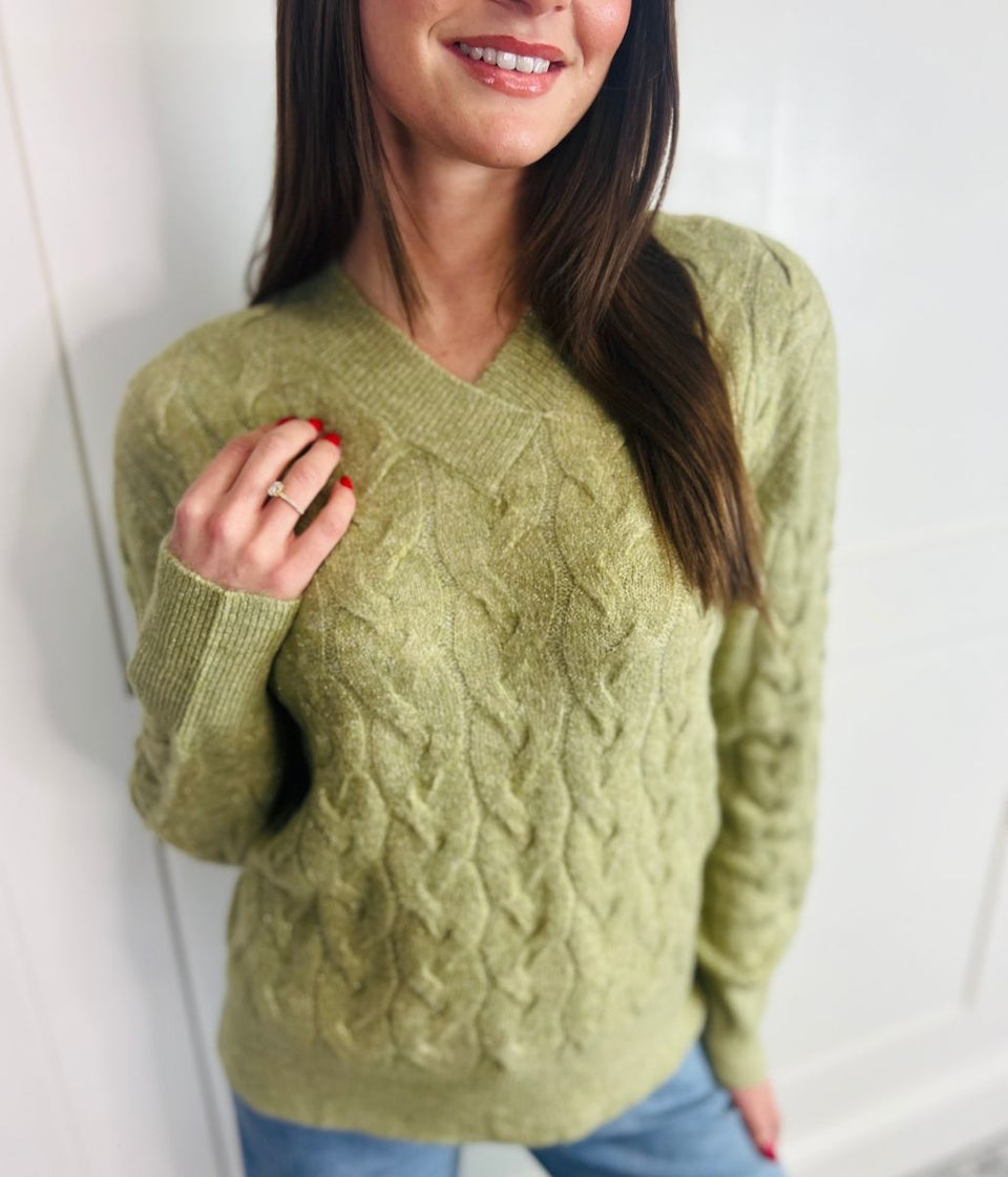 Green Sparkle Cable Knit Jumper