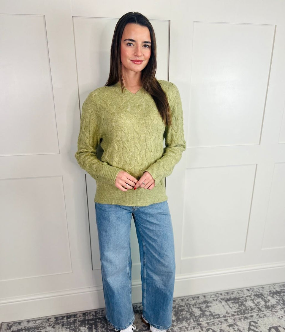 Green Sparkle Cable Knit Jumper