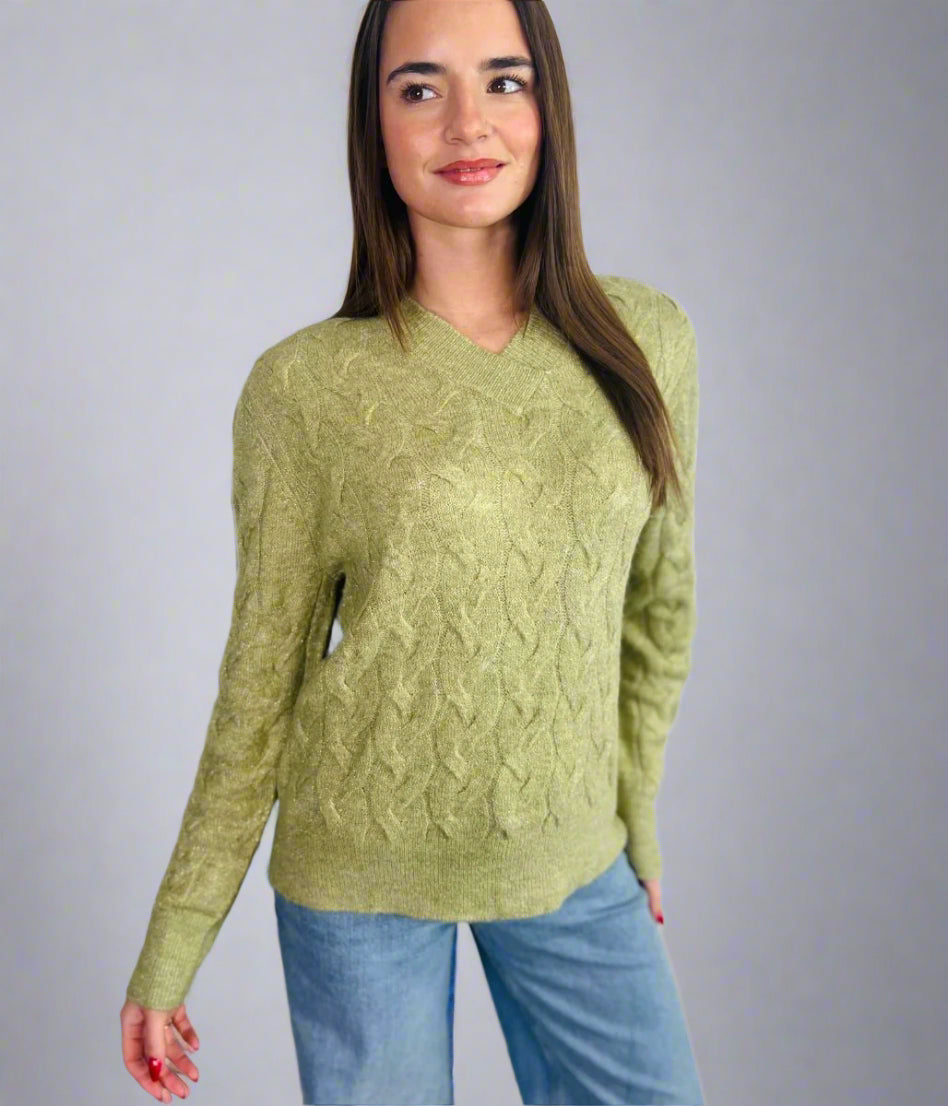 Green Sparkle Cable Knit Jumper