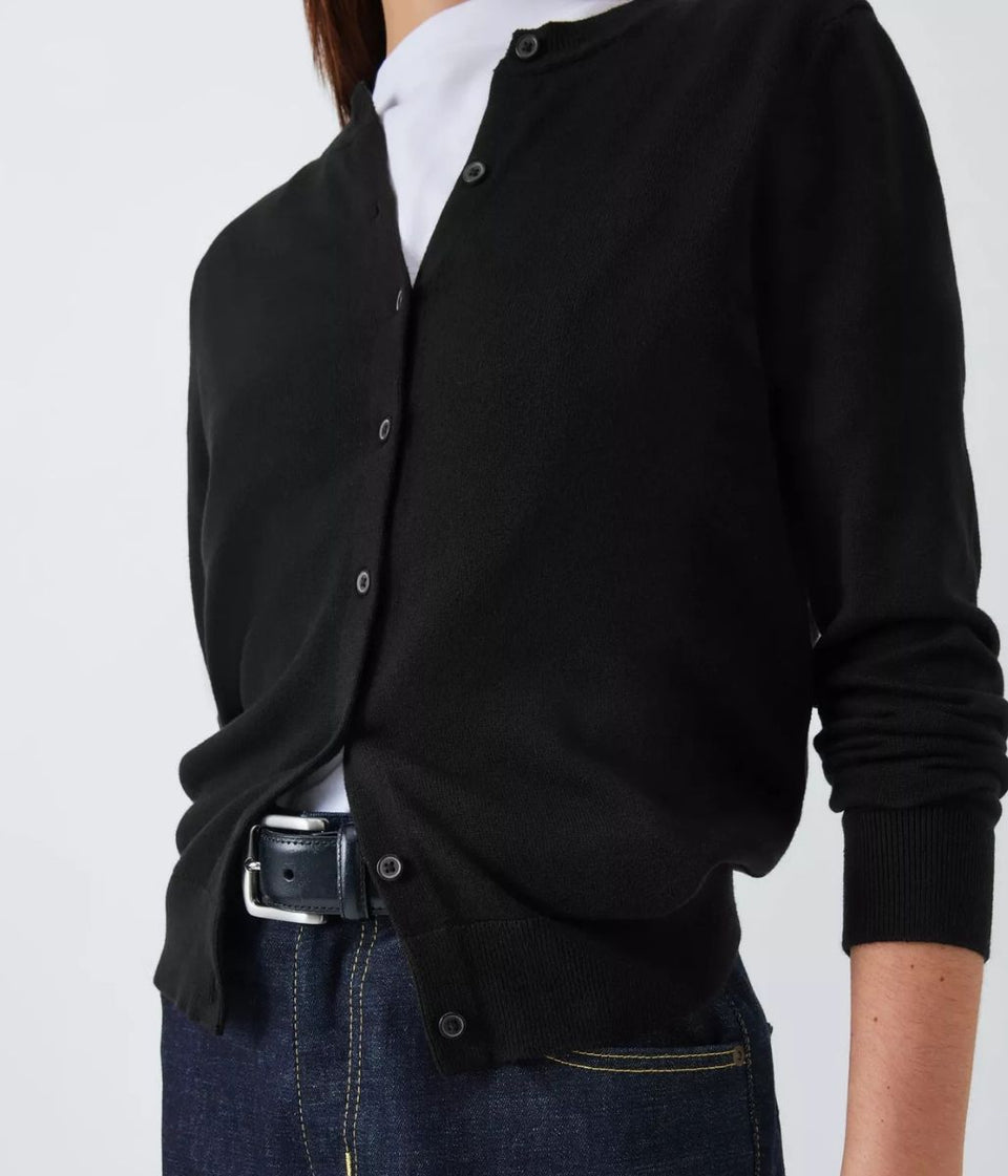 Black Crew Neck Cotton Cardigan