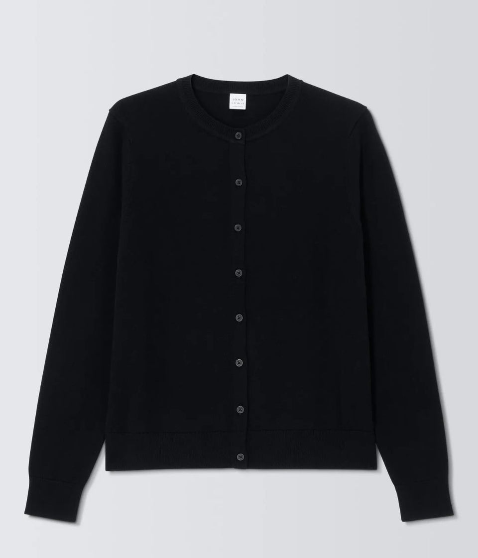 Black Crew Neck Cotton Cardigan