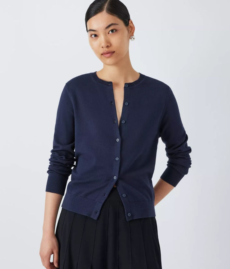 Navy Crew Neck Cotton Cardigan