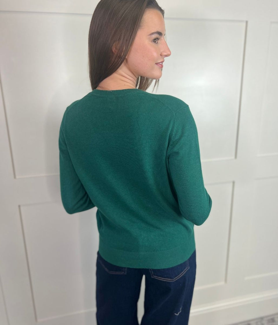 Green Crew Neck Cotton Cardigan