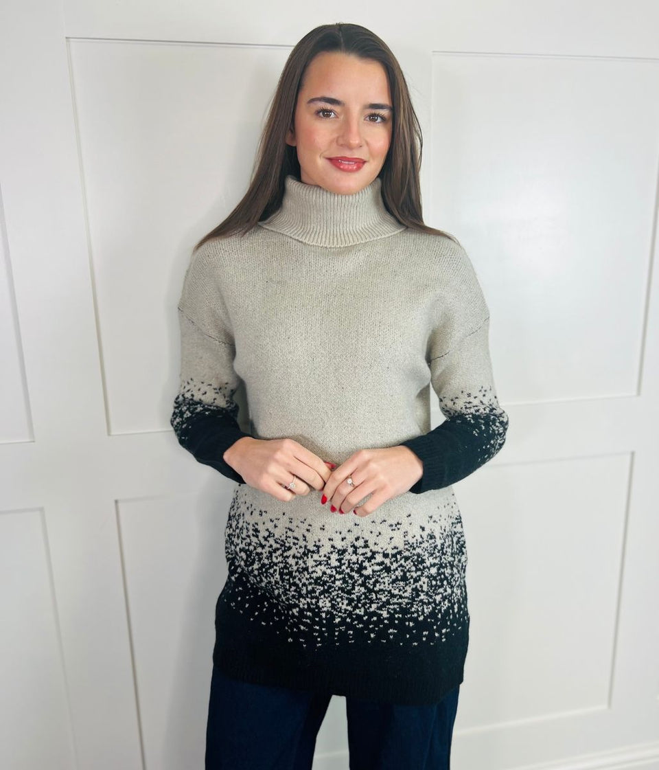 Beige Roll Neck Ombre Tunic Jumper