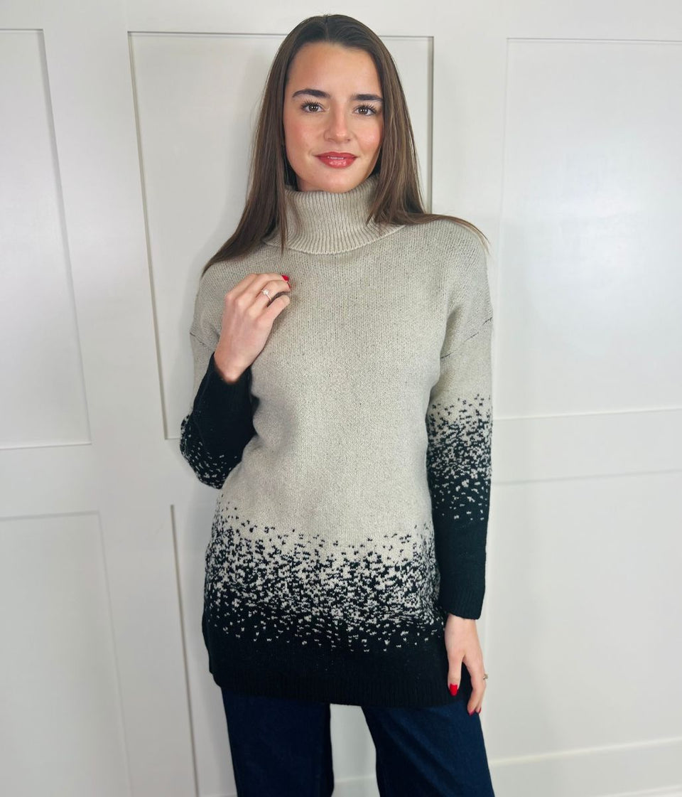 Beige Roll Neck Ombre Tunic Jumper