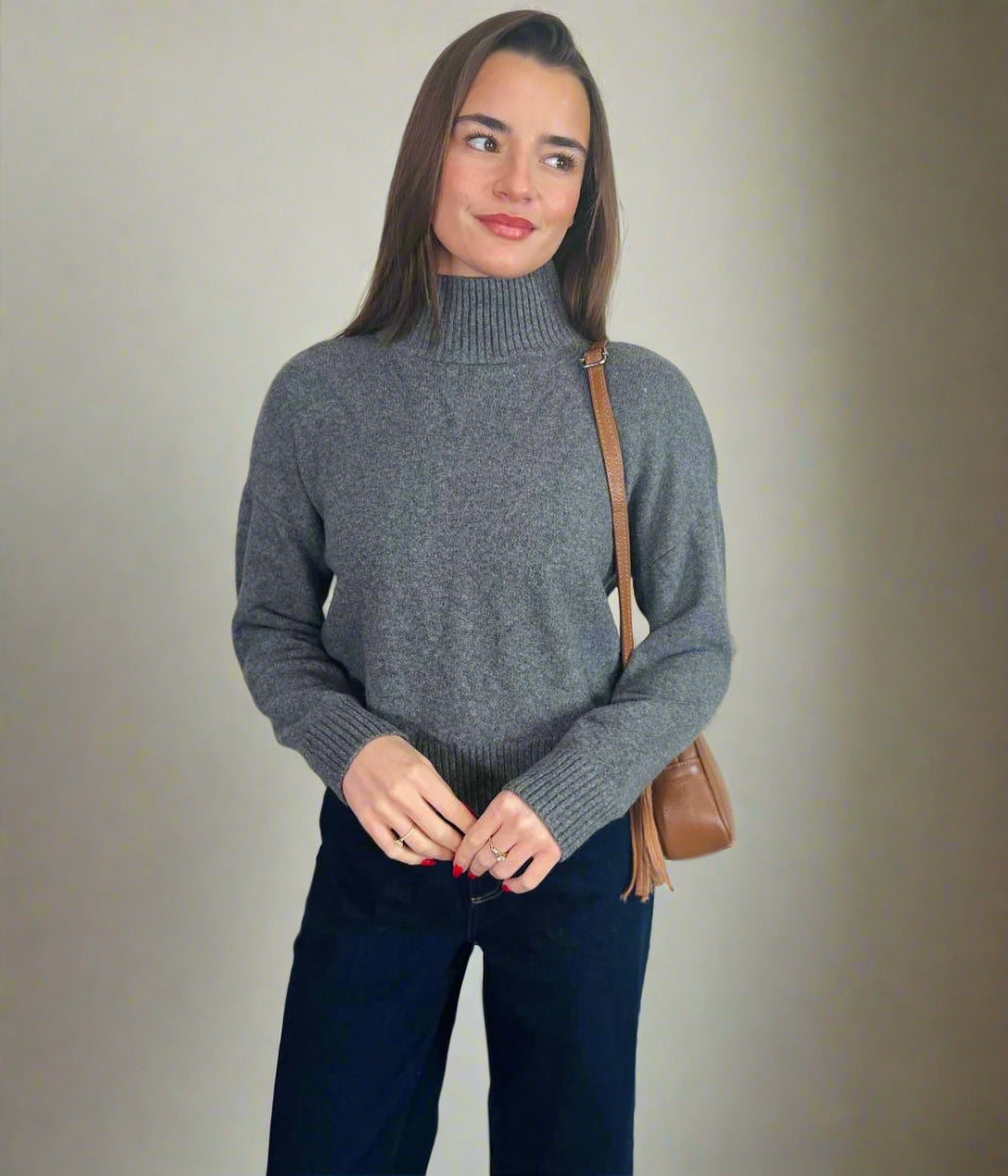 Grey Soft Funnel Neck Jumper