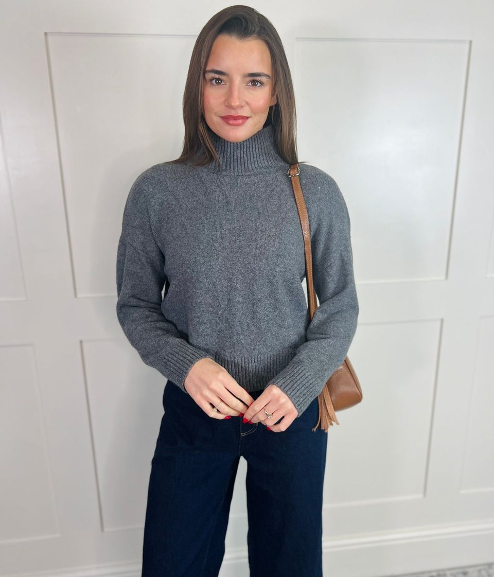 Grey Soft Funnel Neck Jumper