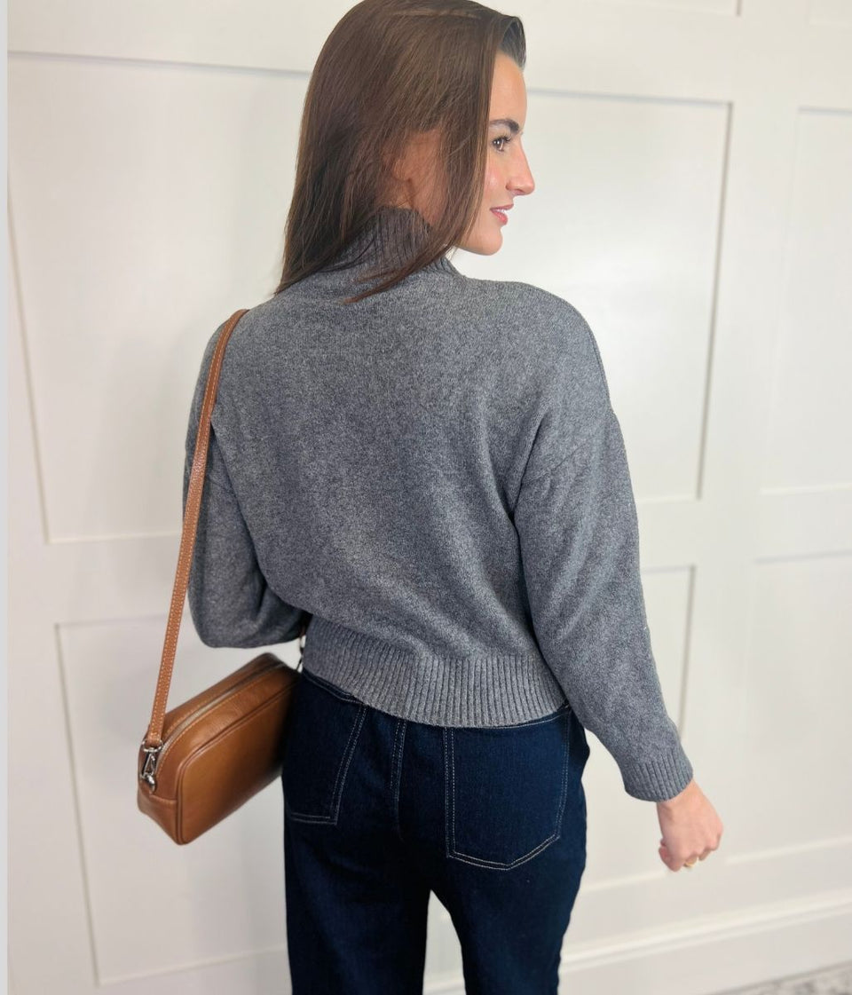 Grey Soft Funnel Neck Jumper