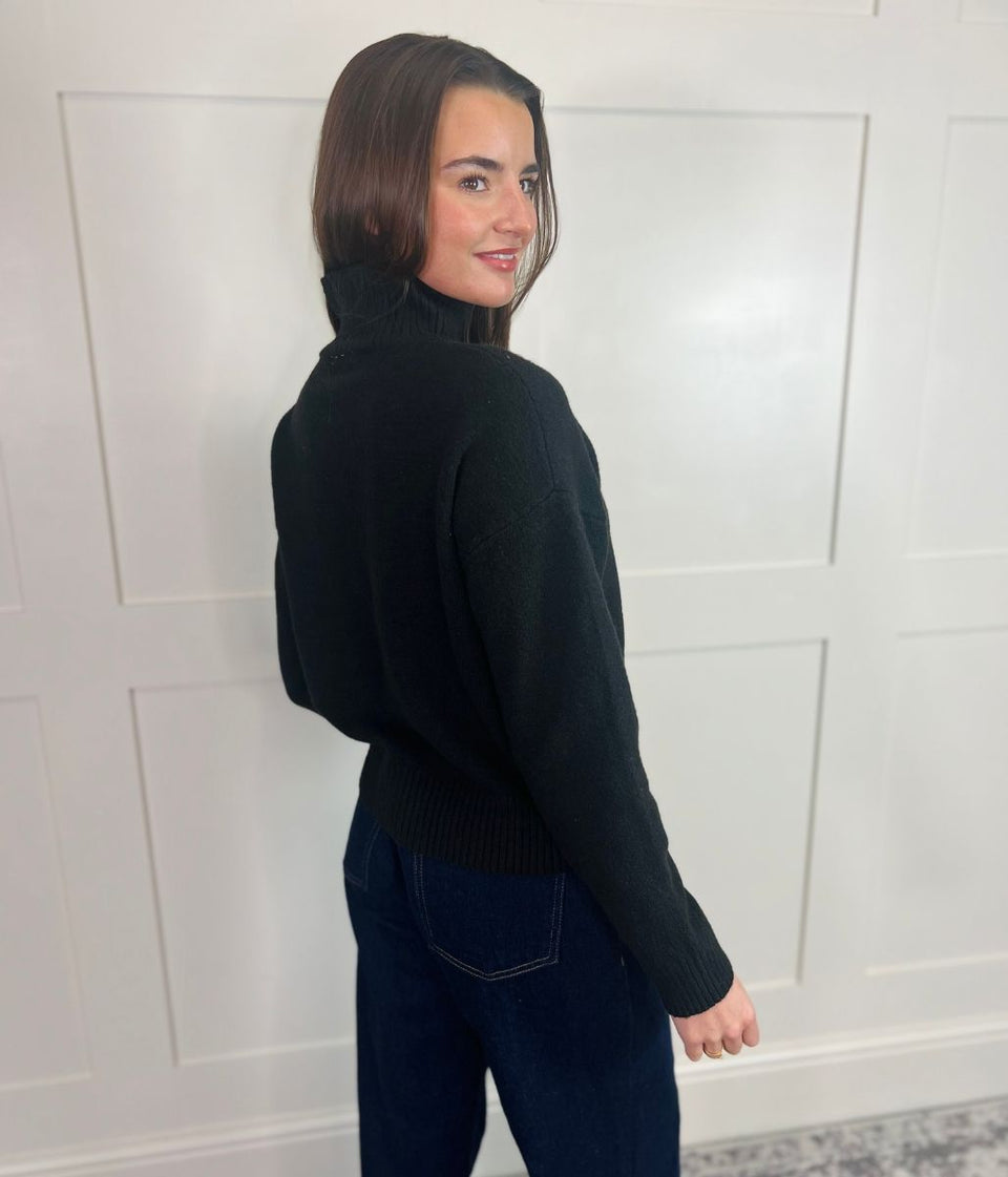 Black Soft Funnel Neck Jumper