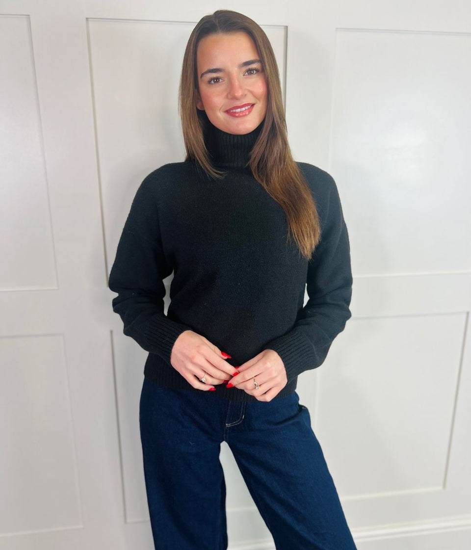 Black Soft Funnel Neck Jumper