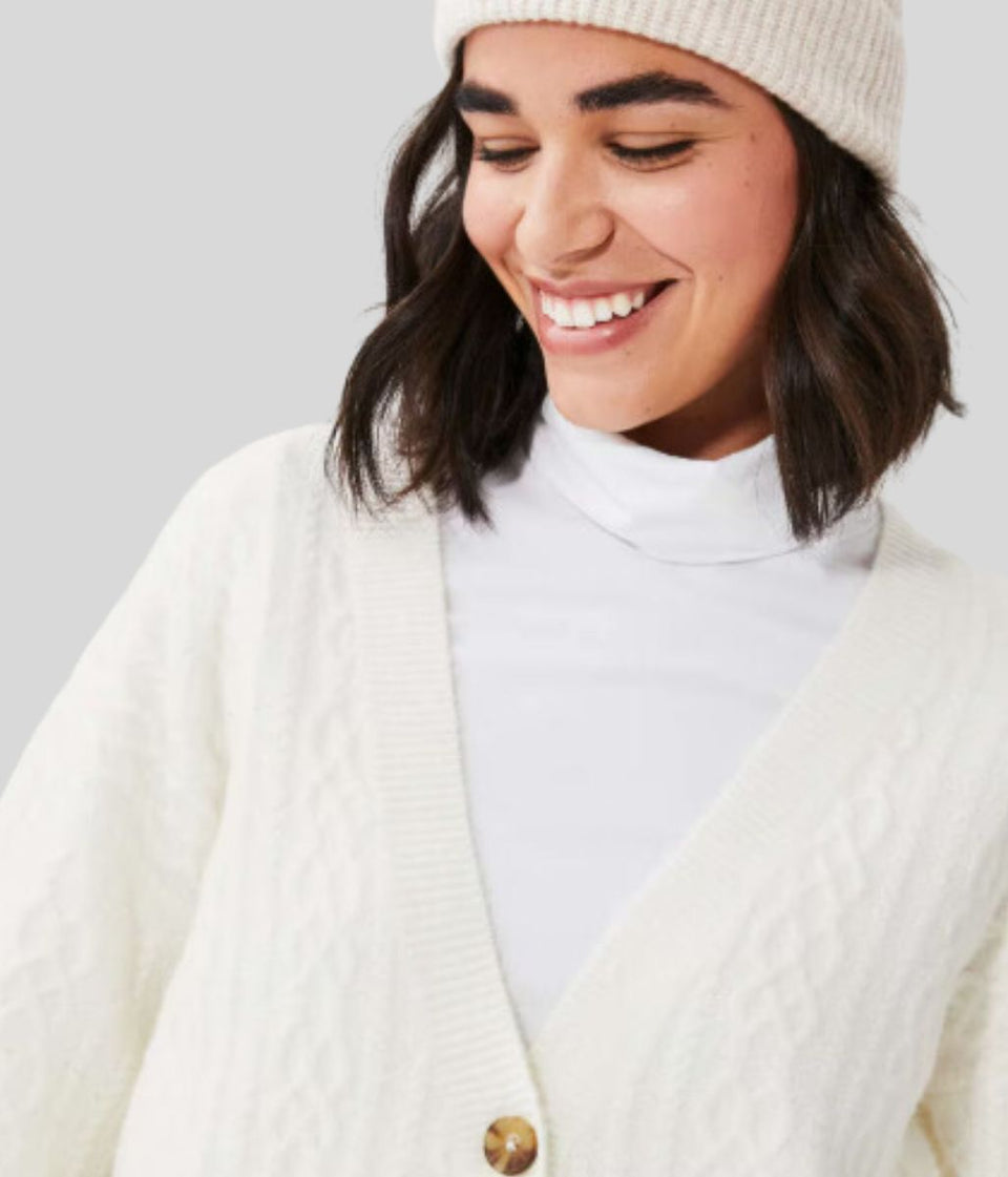 Winter White Cable Knit Cardigan