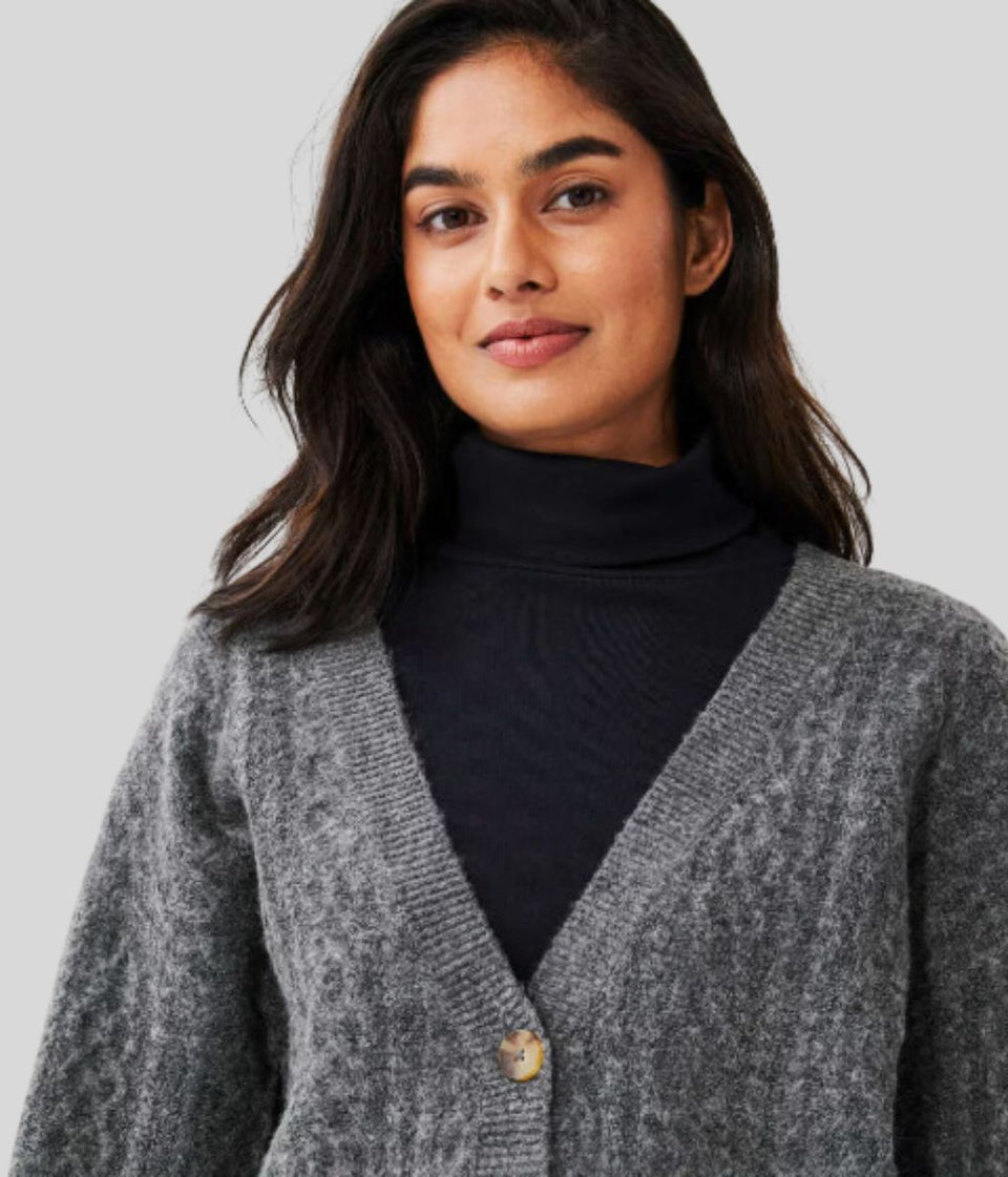 Grey Cable Knit Cardigan