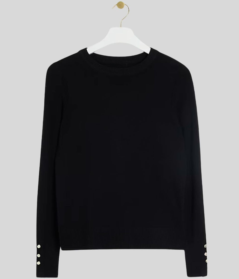 Black Fine Knit Button Cuff Jumper