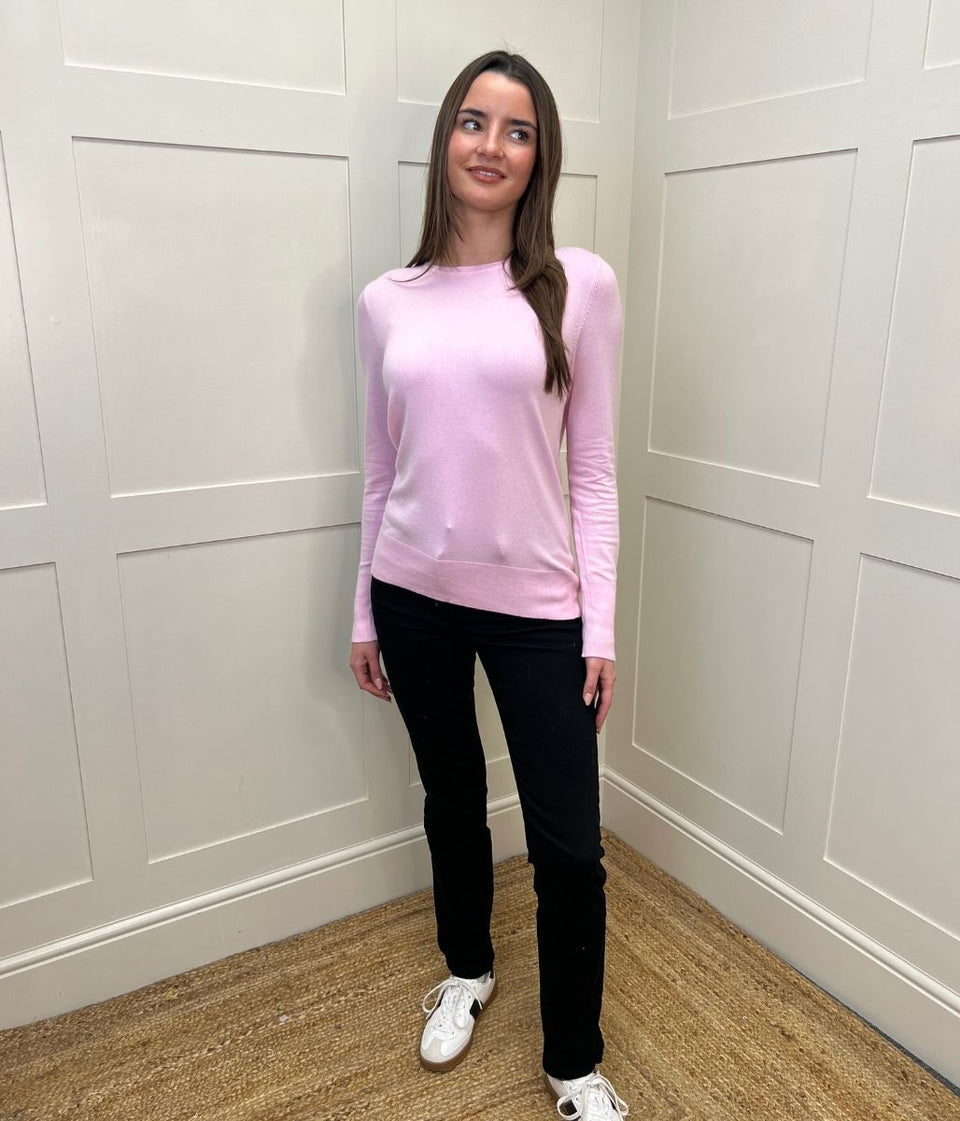 Pink Fine Knit Button Cuff Jumper