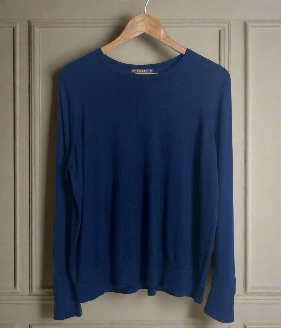 Navy Fine Knit Button Cuff Jumper