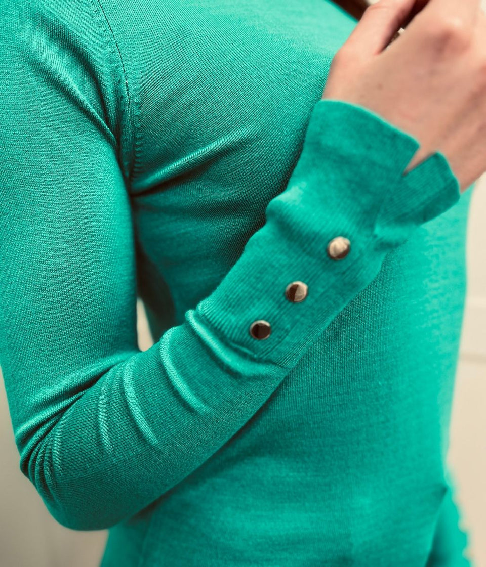 Green Fine Knit Button Cuff Jumper