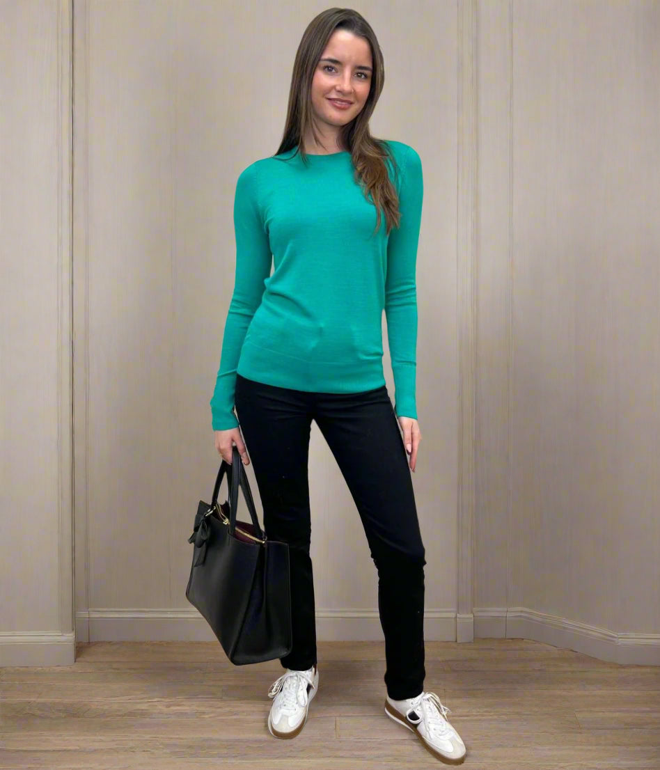 Green Fine Knit Button Cuff Jumper