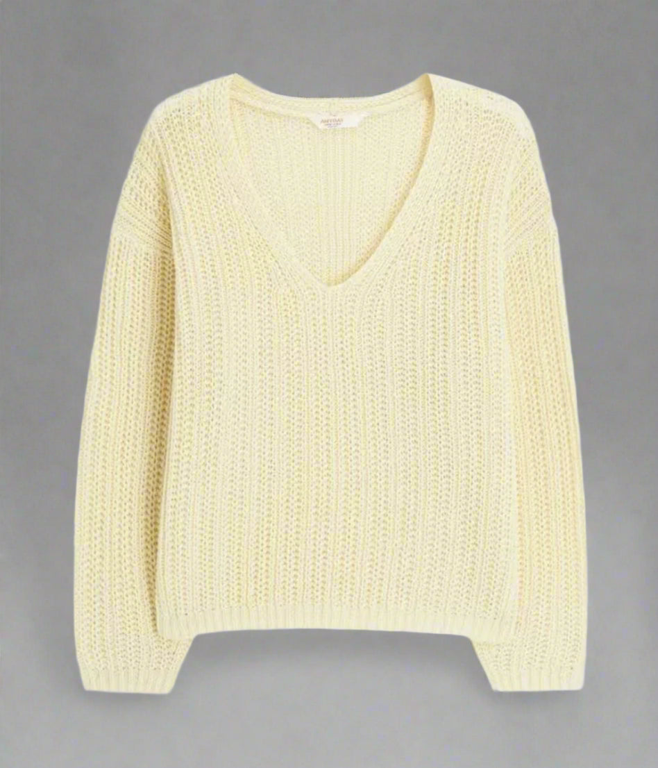 Ivory Slouchy Knit V Neck Jumper