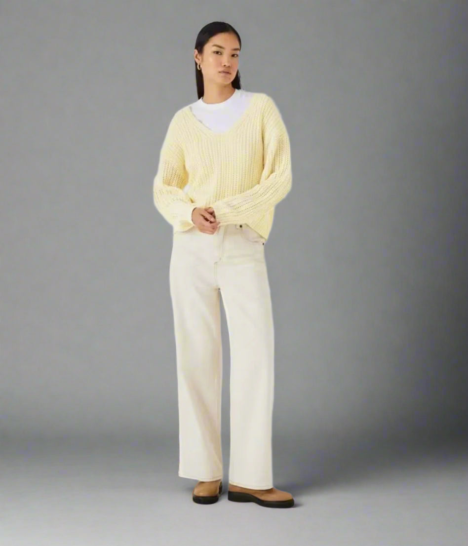 Ivory Slouchy Knit V Neck Jumper