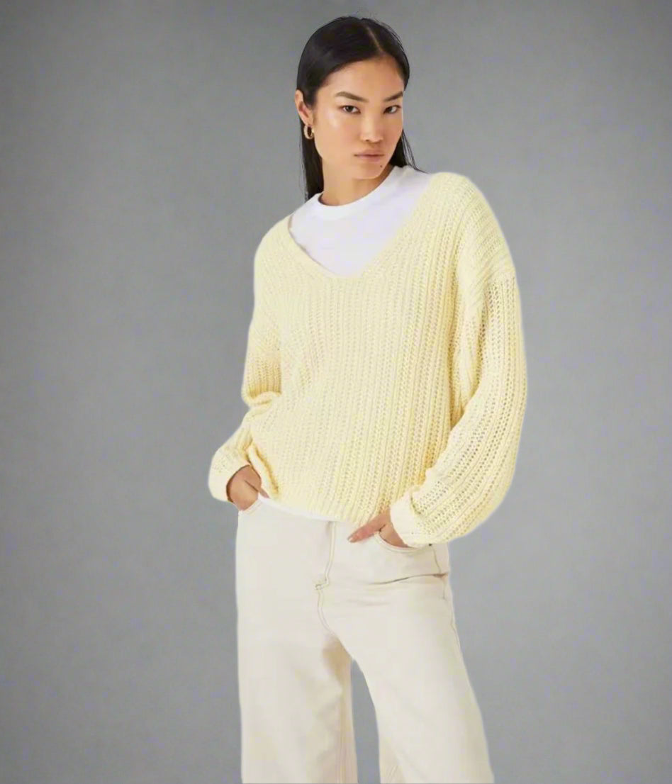 Ivory Slouchy Knit V Neck Jumper