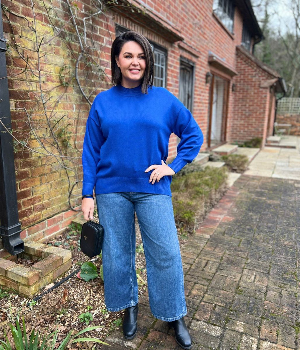 Blue Relaxed Cotton Blend Jumper