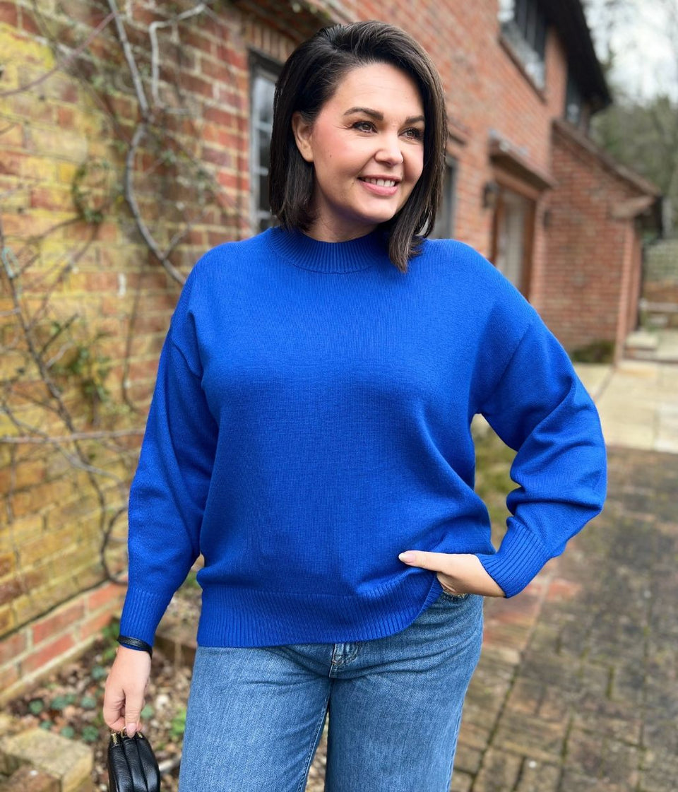 Blue Relaxed Cotton Blend Jumper