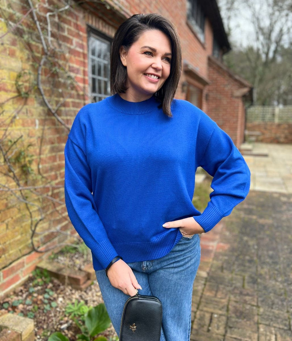 Blue Relaxed Cotton Blend Jumper