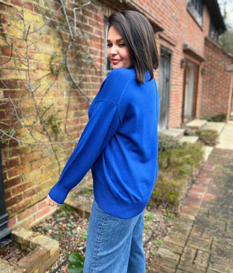 Blue Relaxed Cotton Blend Jumper