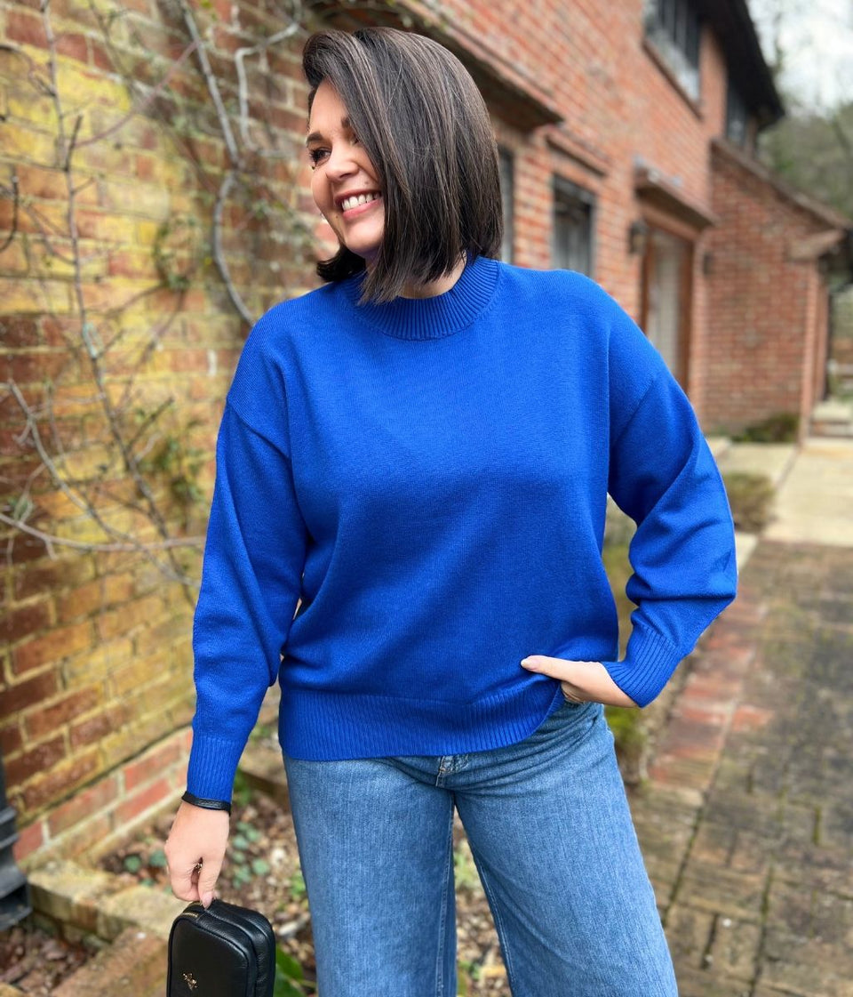 Blue Relaxed Cotton Blend Jumper