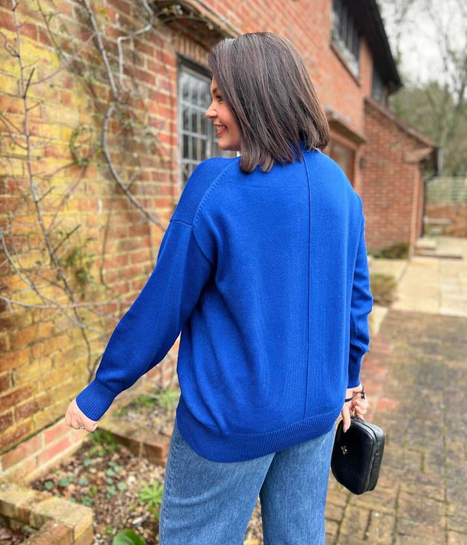 Blue Relaxed Cotton Blend Jumper