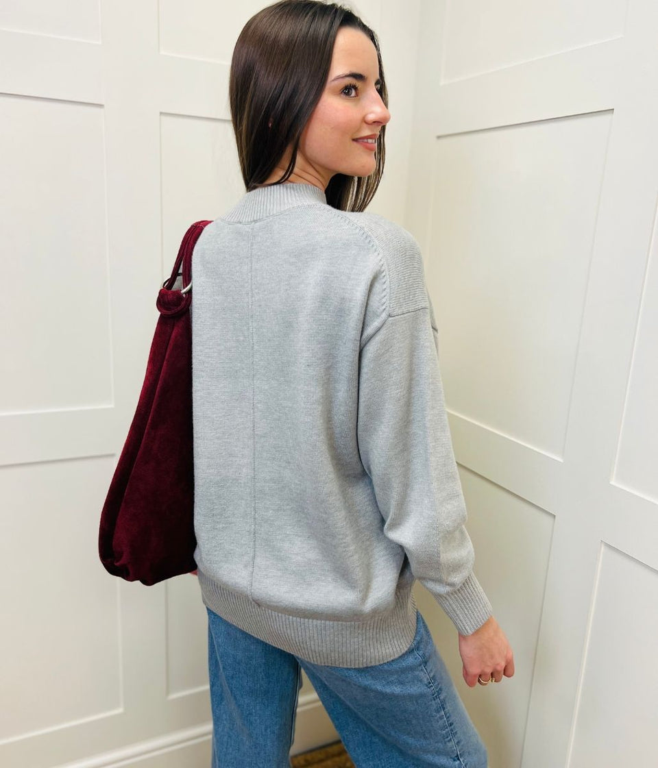 Grey Relaxed Cotton Blend Jumper