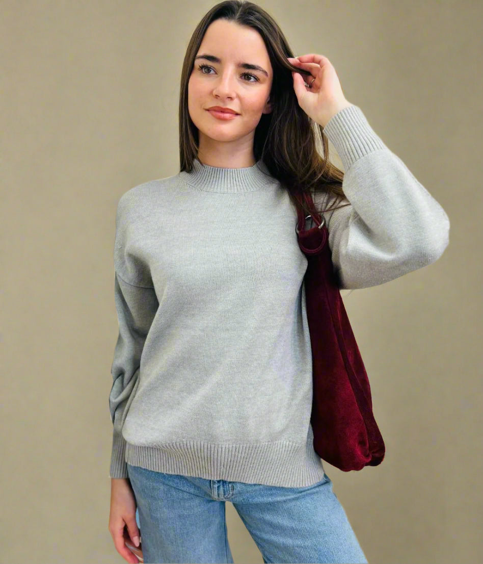 Grey Relaxed Cotton Blend Jumper