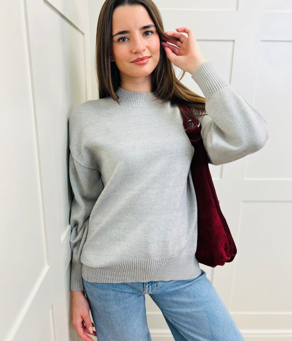 Grey Relaxed Cotton Blend Jumper