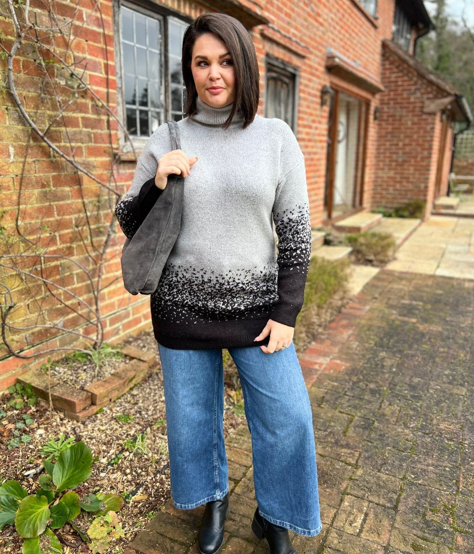 Grey Roll Neck Ombre Tunic Jumper