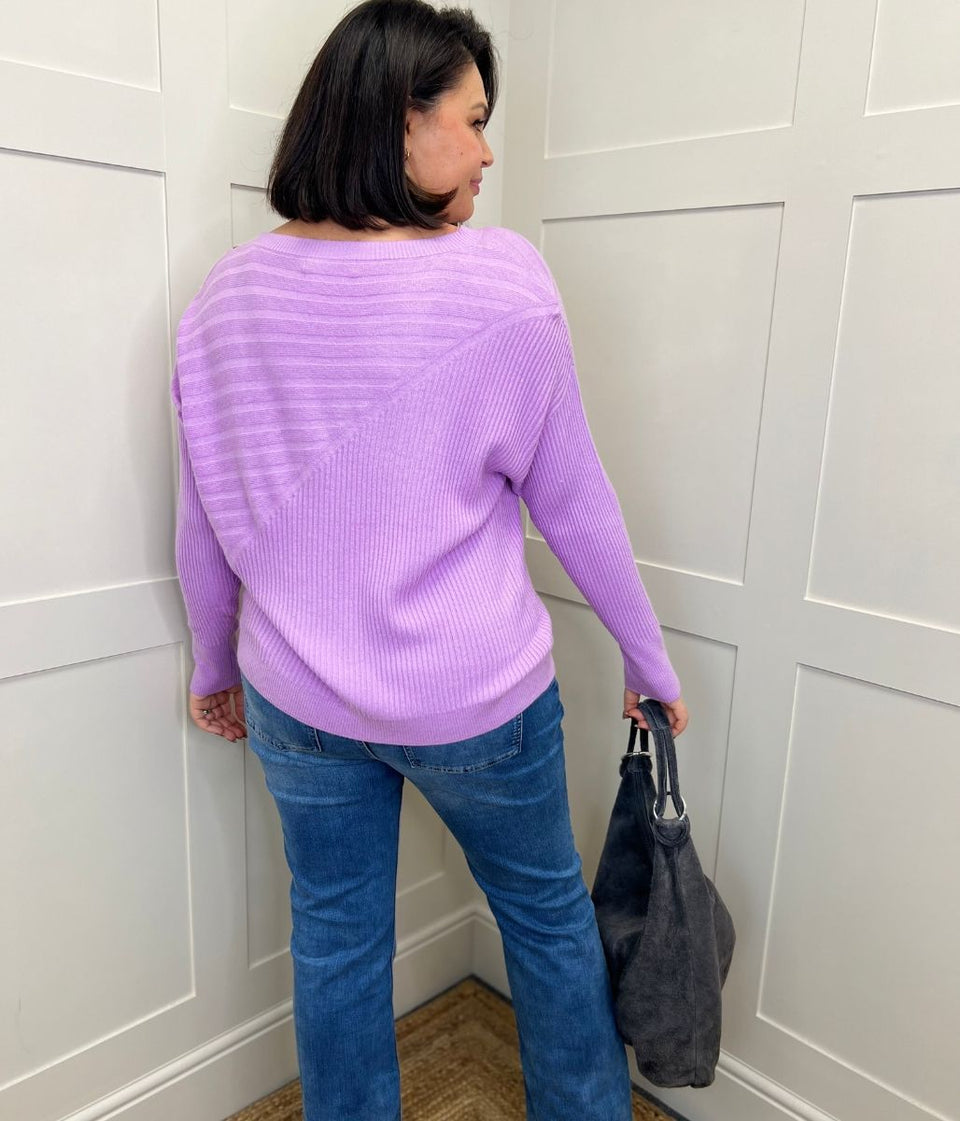 Lilac Textured Contrast Button Shoulder Jumper