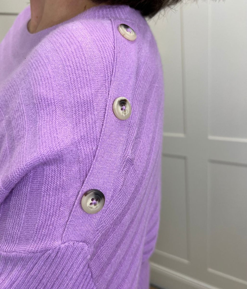 Lilac Textured Contrast Button Shoulder Jumper