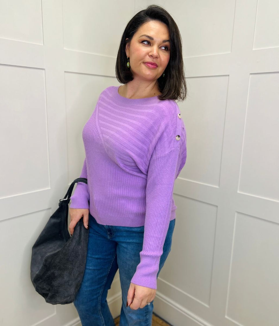 Lilac Textured Contrast Button Shoulder Jumper