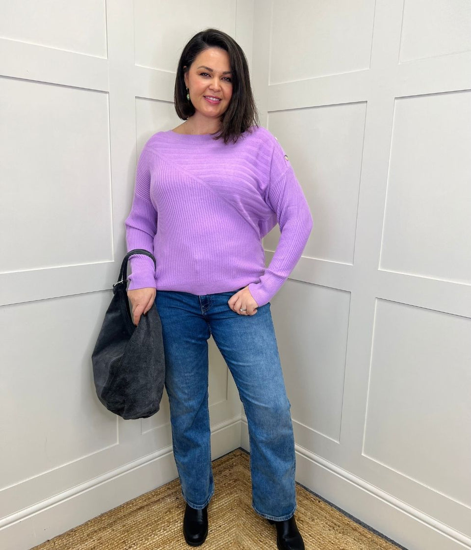 Lilac Textured Contrast Button Shoulder Jumper