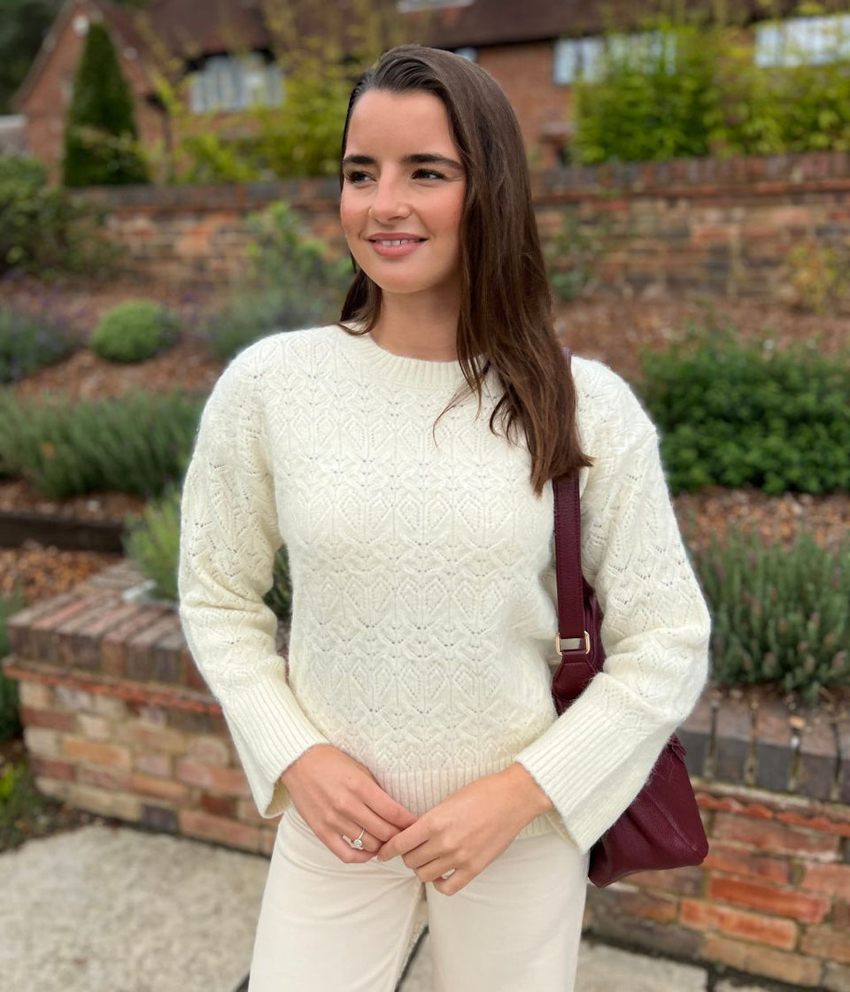 Ivory Crochet knit Wool Blend Jumper