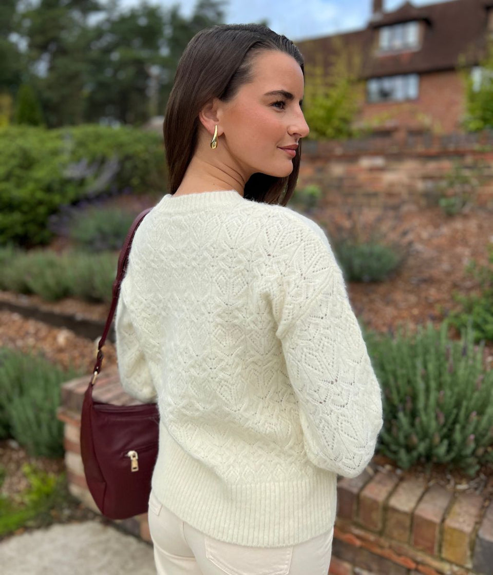 Ivory Crochet knit Wool Blend Jumper