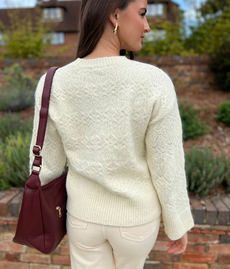 Ivory Crochet knit Wool Blend Jumper