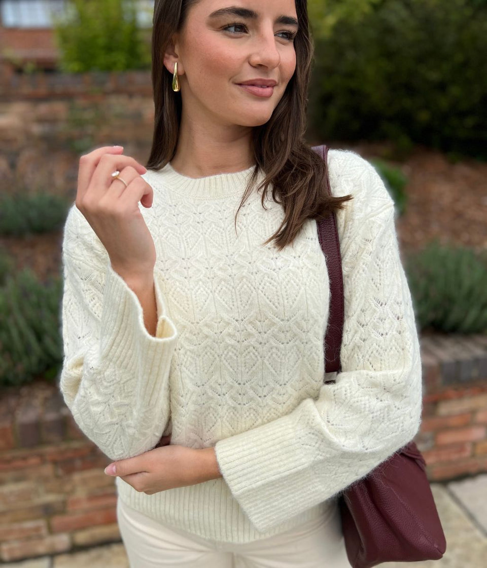 Ivory Crochet knit Wool Blend Jumper