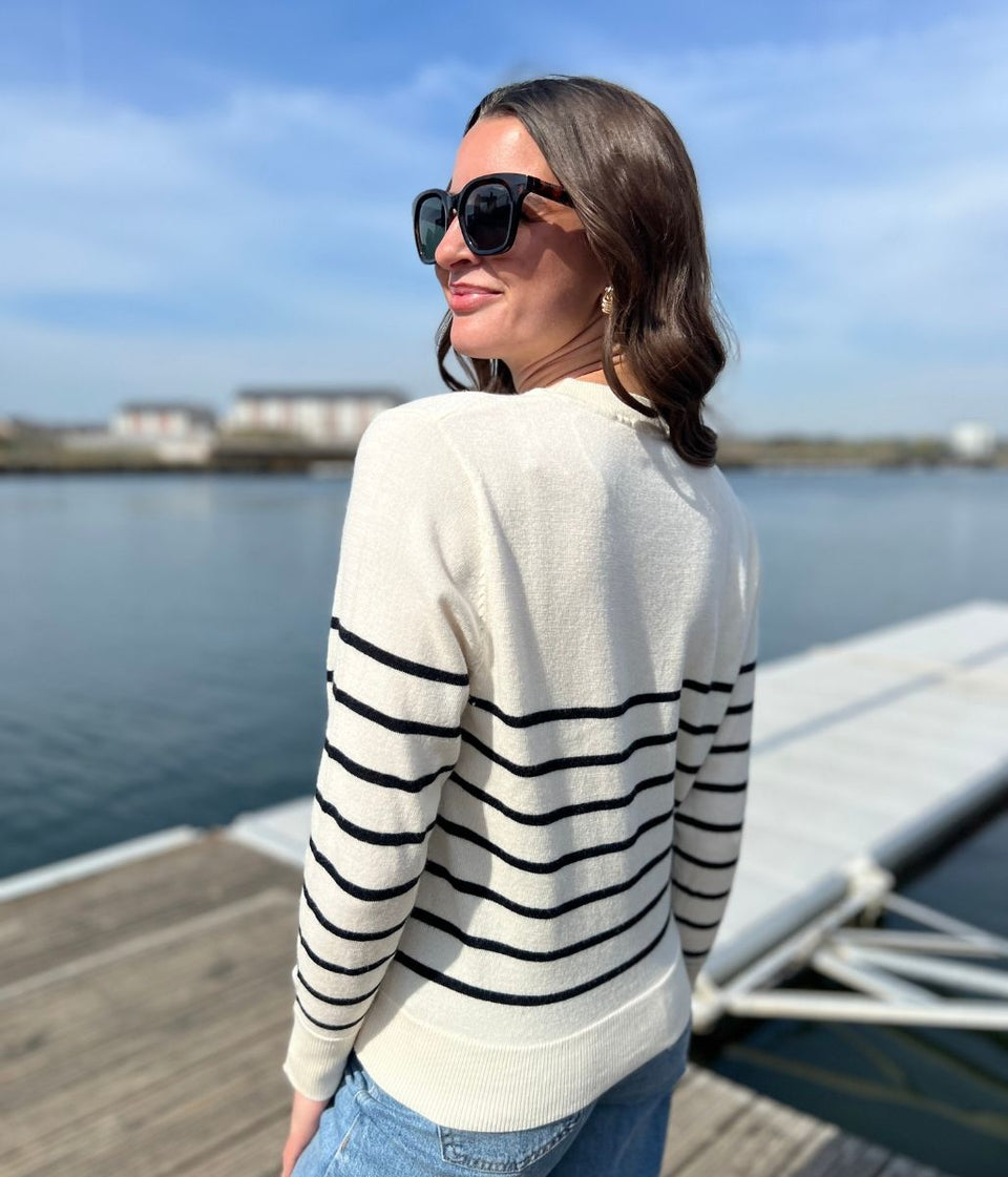 Ivory Striped Merino Wool Jumper