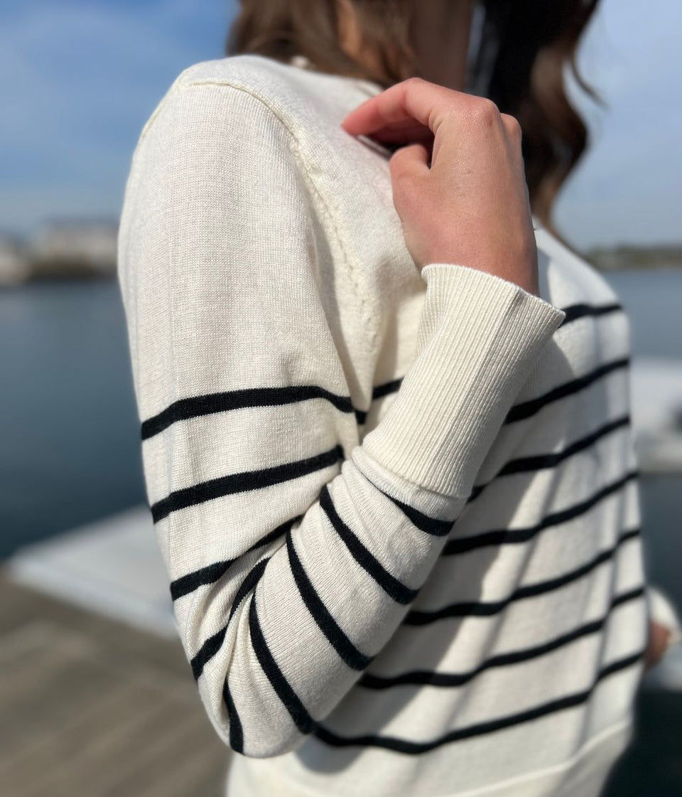 Ivory Striped Merino Wool Jumper