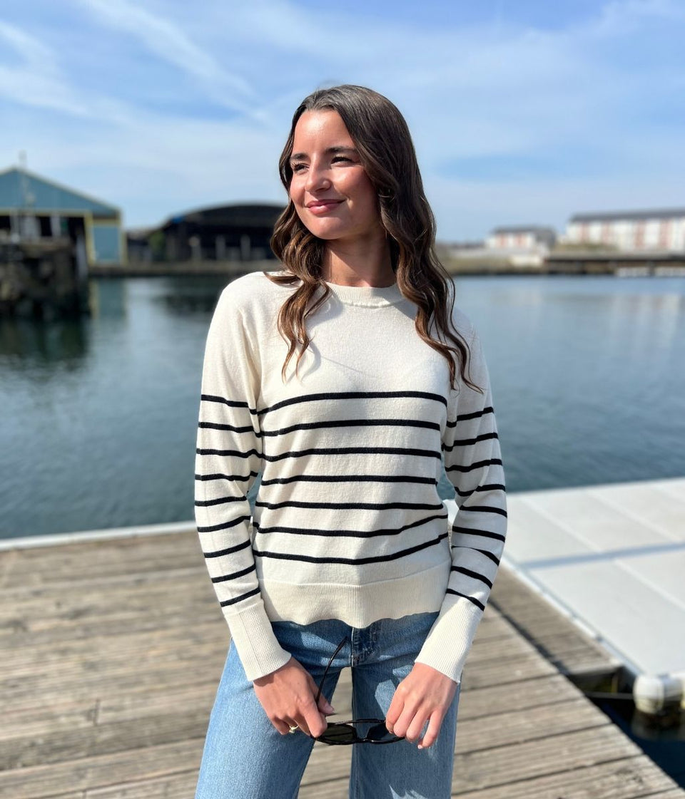 Ivory Striped Merino Wool Jumper