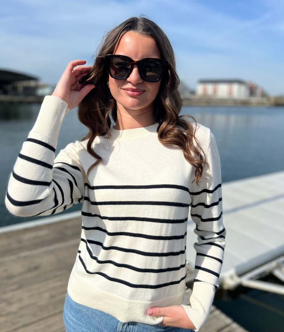 Ivory Striped Merino Wool Jumper
