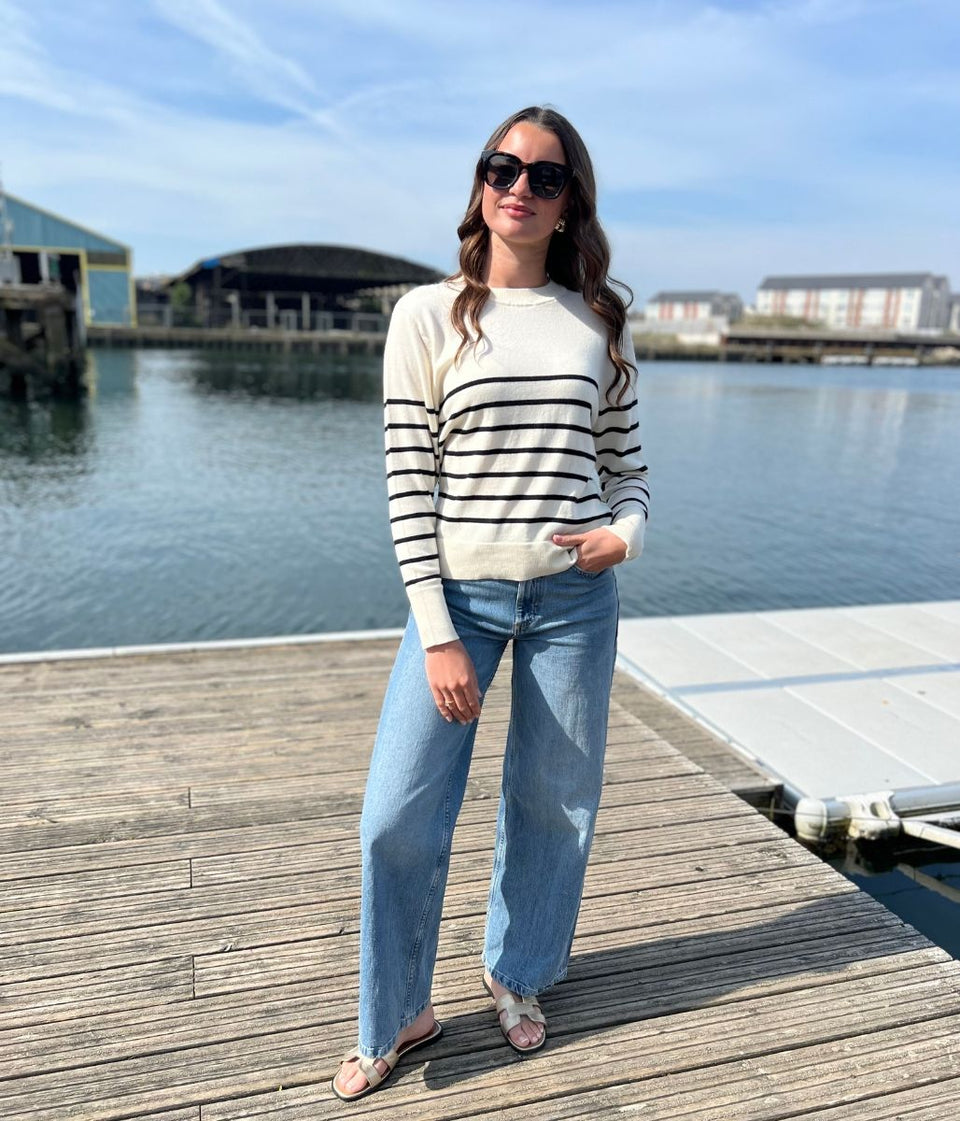 Ivory Striped Merino Wool Jumper