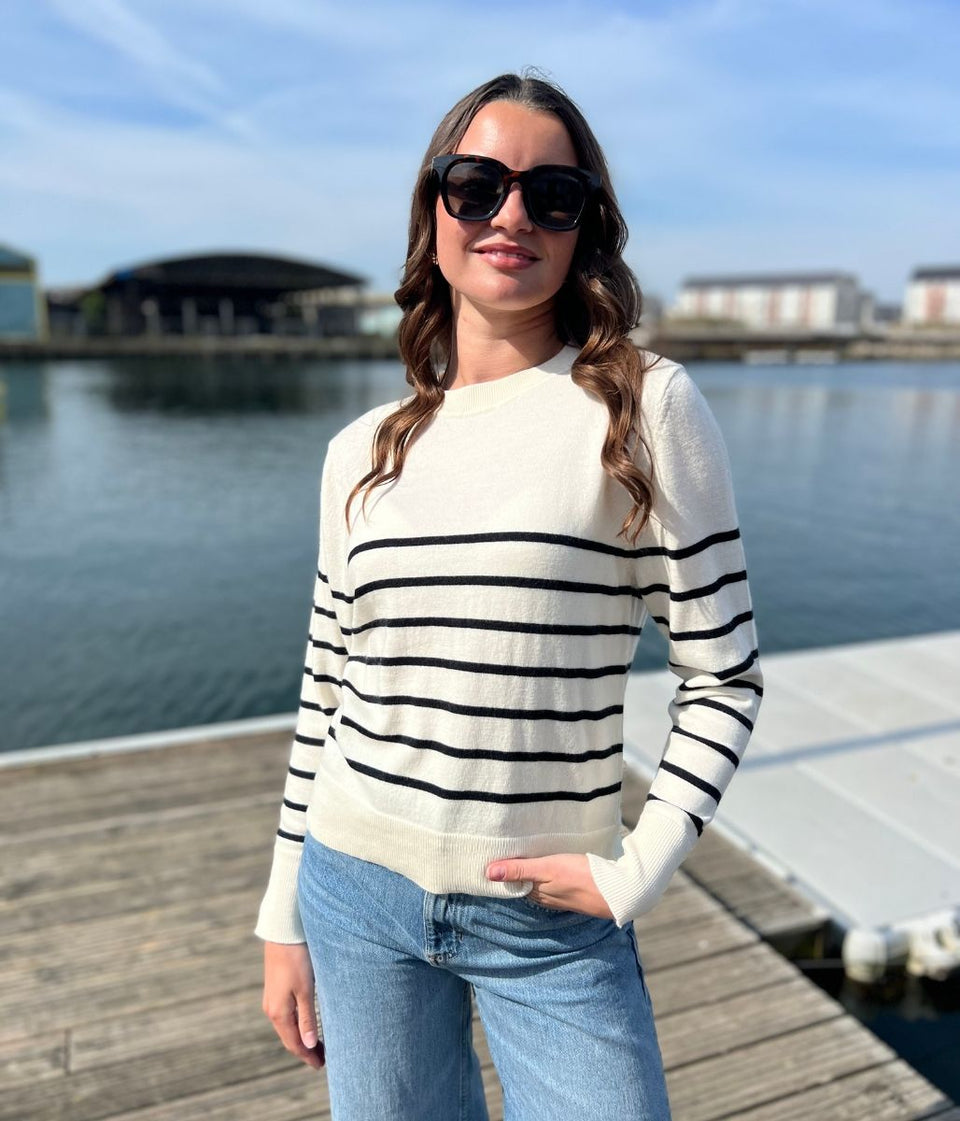 Ivory Striped Merino Wool Jumper