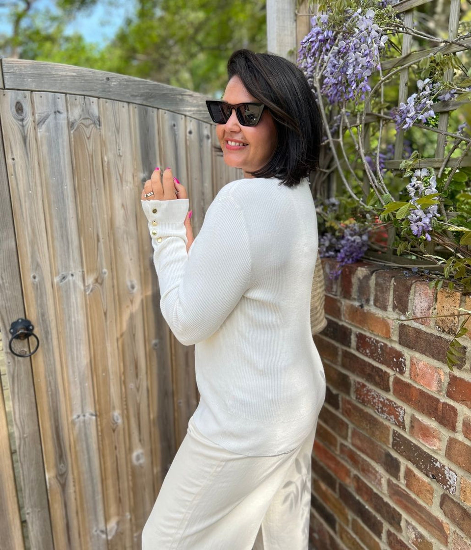 Ivory Ribbed Button Cuff Jumper