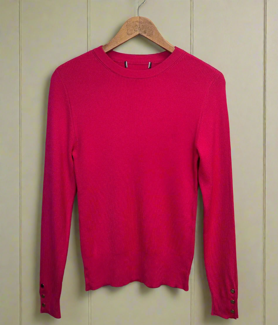 Pink Ribbed Button Cuff Jumper